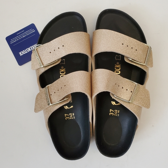 New Birkenstock Arizona Glitter Gold Sandals - Picture 2 of 8